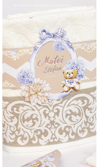 Trusou de botez pentru baieti cu broderie personalizata si ursuleti, Baby Dior 2